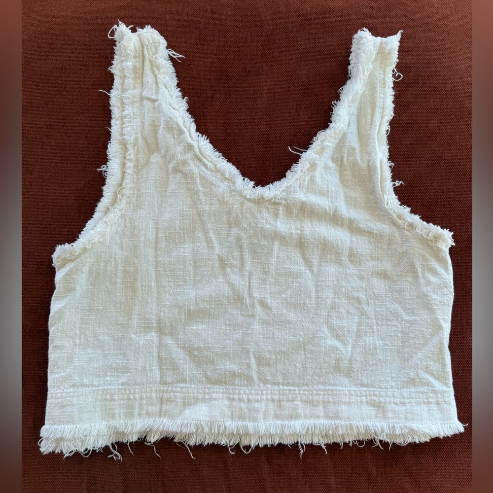 Urban Outfitters Cream Frayed Tank Top